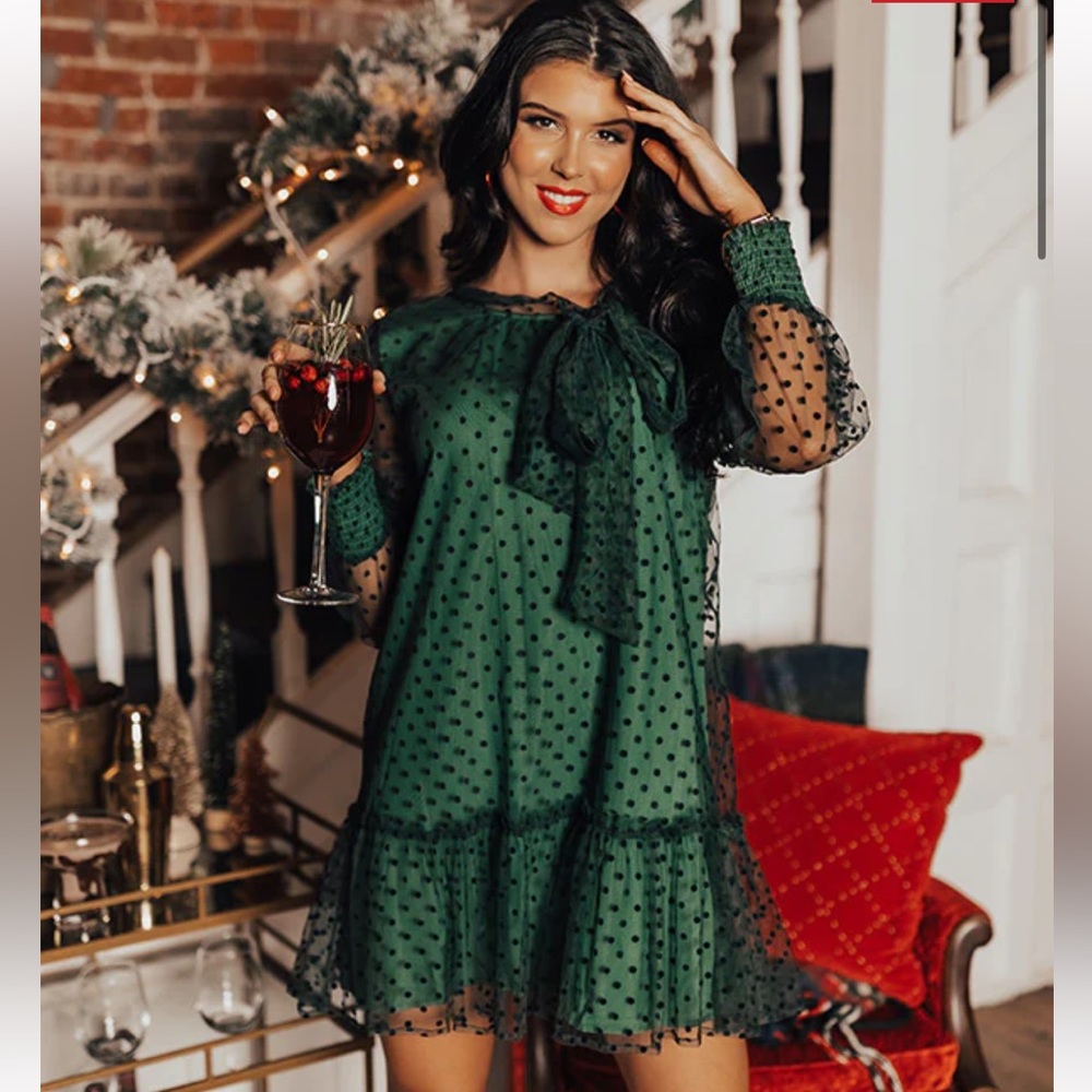 NWT Hunter Green Polka Dot Dress